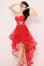 Red Shimmering Natural Lace-up Beading Sleeveless Asymmetrical Prom Dresses