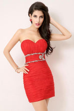 Red Shimmering Natural Lace-up Beading Sleeveless Asymmetrical Prom Dresses