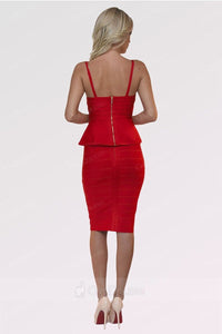 Red Two-Piece knee-length Prom Dress with Gorgeous Peplum Hem