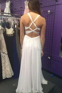 White Affordable Pleated Sleeveless Floor-length Criss-cross Natural Prom Dresses
