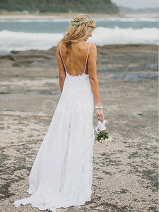White Alluring A-line/Princess Sleeveless Lace Sweep Train Wedding Dresses