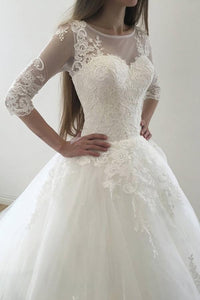Ivory Lace-up Natural Applique Scoop Wedding Dresses
