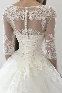 Ivory Lace-up Natural Applique Scoop Wedding Dresses