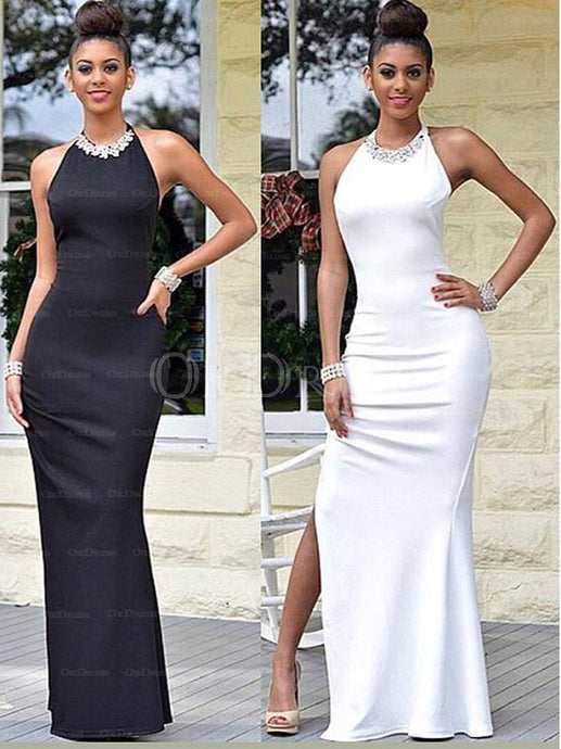 Black Astonishing Sheath/Column Halter Backless Side Split Long Evening Dresses