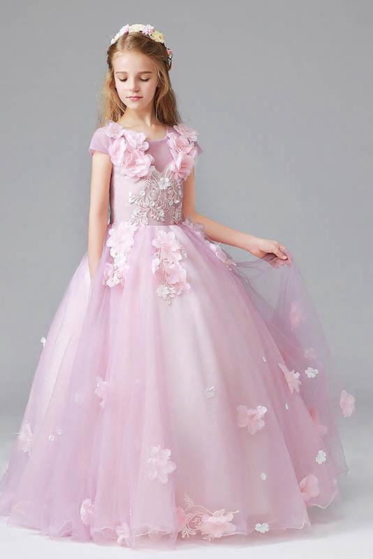 Amazing Ball Gown Scoop Cap Sleeves Tulle Flower Girl Dresses