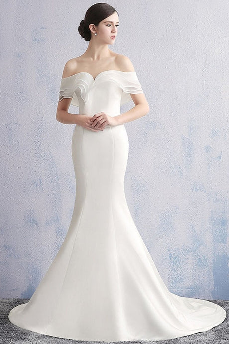 Simple Off-the-shoulder Mermaid Satin Bridal Wedding Dresses