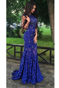 Fantastic Trumpet/Mermaid Beading Sleeveless Lace Prom Dresses