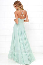 Green A-line Halter Sleeveless Long Chiffon Formal Prom Dresses