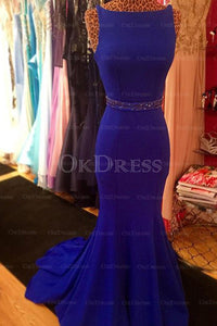 Royal Blue Outstanding Sweep/Brush Train Trumpet/Mermaid Satin Evening Dresses