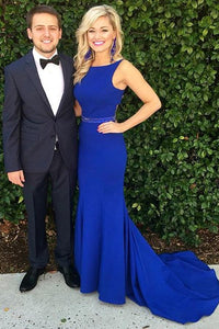 Royal Blue Outstanding Sweep/Brush Train Trumpet/Mermaid Satin Evening Dresses