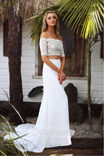 White A-line Two-Piece Off-the-Shoulder Detachable Wedding Dresses