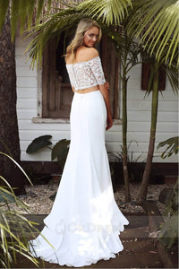 White A-line Two-Piece Off-the-Shoulder Detachable Wedding Dresses