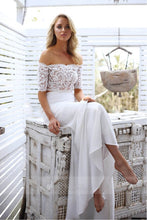 White A-line Two-Piece Off-the-Shoulder Detachable Wedding Dresses