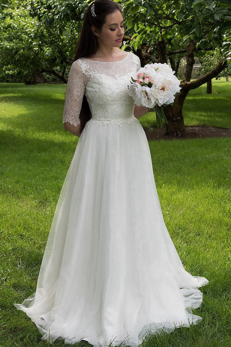 Latest Ivory Organza Scoop A-line/Princess Wedding Dresses