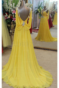 Yellow Romantic V-neck Floor-length A-line Chiffon Evening Dresses