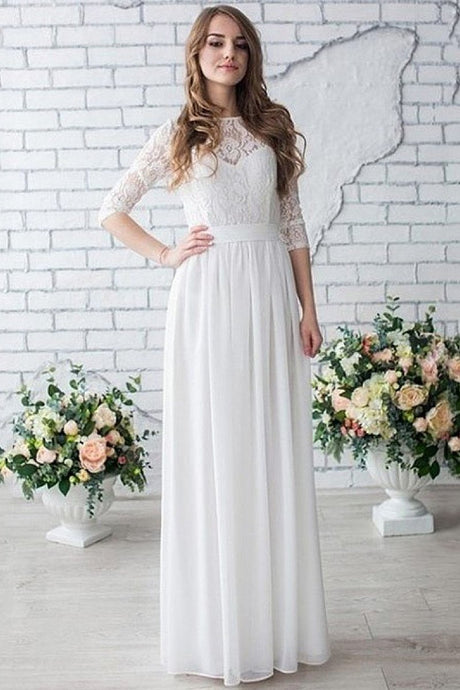 White Zipper Up at Side Lace Floor-length A-line/Princess Scoop Wedding Dresses
