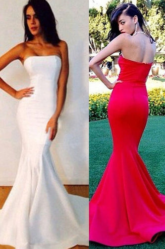 White New Fashion Strapless Trumpet/Mermaid Sleeveless Prom Dresses