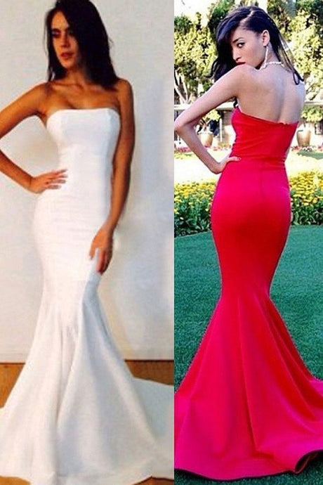 Red New Fashion Strapless Trumpet/Mermaid Sleeveless Prom Dresses