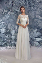 White Junoesque A-line 3/4 Sleeves Lace& Chiffon Wedding Dresses