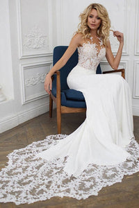 Ivory Sexy Mermaid Lace Bodice Long Satin Wedding Dresses