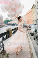 A-line/Princess Long Sleeves V-Neck Lace Beaded Tulle Wedding Dresses