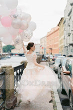 A-line/Princess Long Sleeves V-Neck Lace Beaded Tulle Wedding Dresses