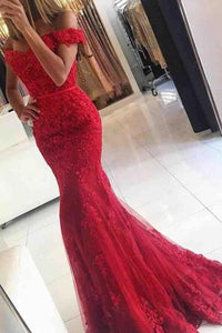 Red Shiny Off-the-shoulder Sweetheart Trumpet/Mermaid Long Evening Dresses