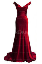 Red Fabulous Natural Elastic Satin Sweep Train Prom Dresses