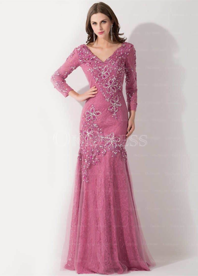 Fantastic Long Sleeves V-neck Floor-length Mother of the Bride Dresses