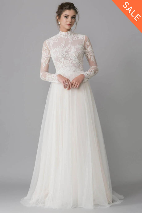 High Neck Soft Tulle Wedding Dress with Full-Length