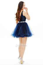 Dark Navy Short A-Line Homecoming Dress with Lace Bodice