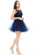 Dark Navy Short A-Line Homecoming Dress with Lace Bodice