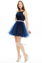 Dark Navy Short A-Line Homecoming Dress with Lace Bodice