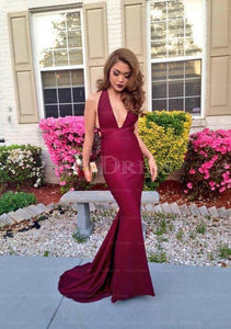 Precious V-neck Sweep Train Natural Elastic Satin Evening Dresses