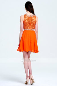 Sexy Applique A-line/Princess Orange Short Prom Dresses with Beads