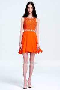 Sexy Applique A-line/Princess Orange Short Prom Dresses with Beads