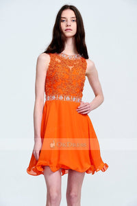 Sexy Applique A-line/Princess Orange Short Prom Dresses with Beads