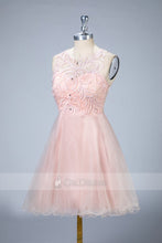 Halter A-Line Lace and Chiffon Homecoming Dresses