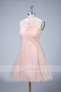 Halter A-Line Lace and Chiffon Homecoming Dresses