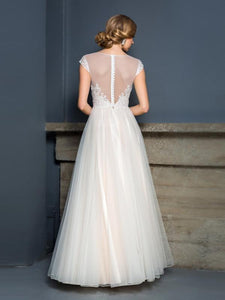 A-Line Floor-Length Wedding Dresses with Cap Sleeves