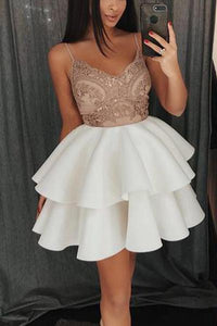 Short Spaghetti Straps V-Neck Homecoming Dress