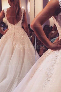White Superior Natural Beading Court Train Sleeveless Wedding Dresses