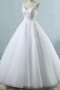 White Superior Natural Beading Court Train Sleeveless Wedding Dresses