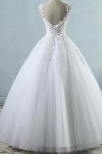 White Superior Natural Beading Court Train Sleeveless Wedding Dresses