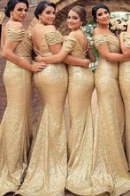 Mature Off The Shoulder Natural Sequined Bridesmaid Dresses