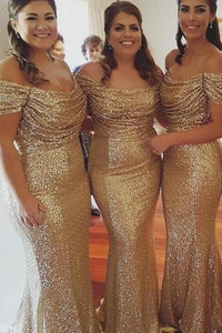 Mature Off The Shoulder Natural Sequined Bridesmaid Dresses