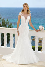 Cap Sleeves Illusion V-Neck Lace Mermaid Wedding Dresses