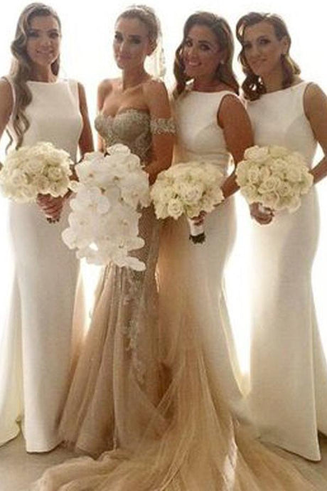 White Vogue Satin Trumpet/Mermaid Bridesmaid Dresses