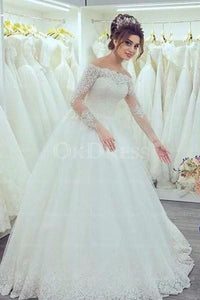 White Remarkable Long Sleeves A-line Off The Shoulder Wedding Dresses