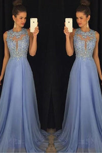 Astonishing A-line Scoop Sleeveless Beading Long Chiffon Prom Dresses